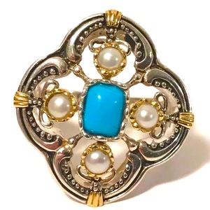 Turquoise & Pearl Ring Sterling Silver